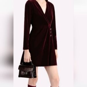 The Kooples Deep Red Velvet Long Sleeve Dress Size Small Size 1